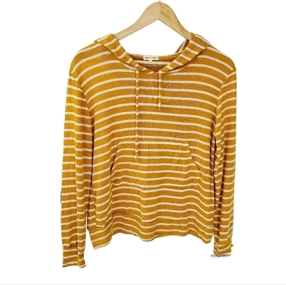 Tops - Nautical hoodie knit sweater top yellow and white small